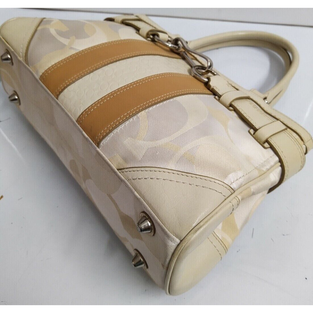 Coach Hampton Signature Cream White Canvas Stripe Zipper Satchel Shoulder Bag - Picture 9 of 12